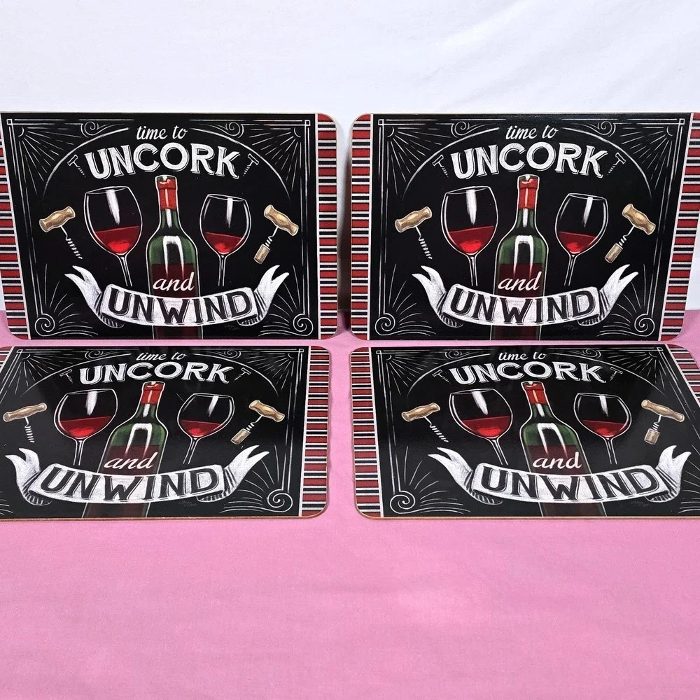 Wellington Studio Wine Placemats Set of 4 Cork Back Uncork and Unwind Chalkboard